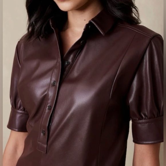 BANANA REPUBLIC GODET VEGAN LEATHER MINI DRESS - Picture 6 of 8